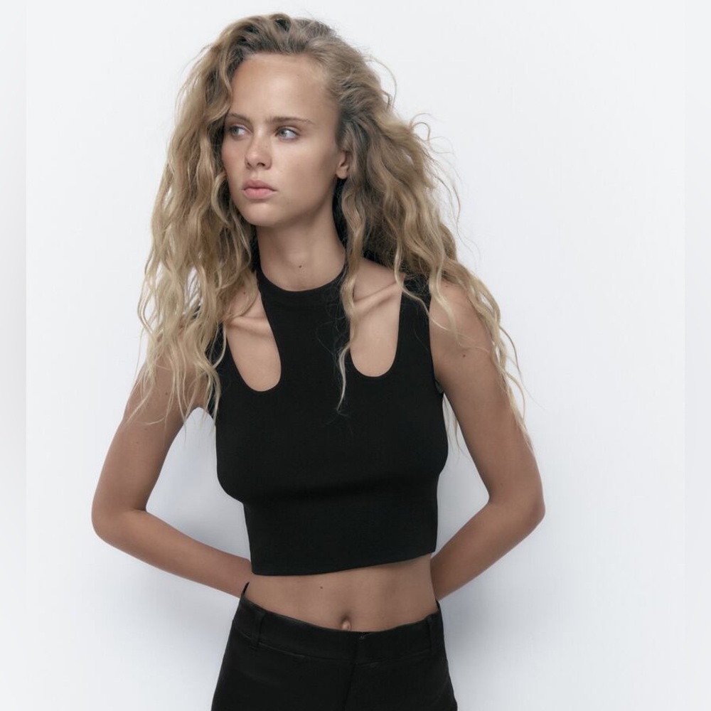 Zara Elegant Black Sleeveless Crop Top